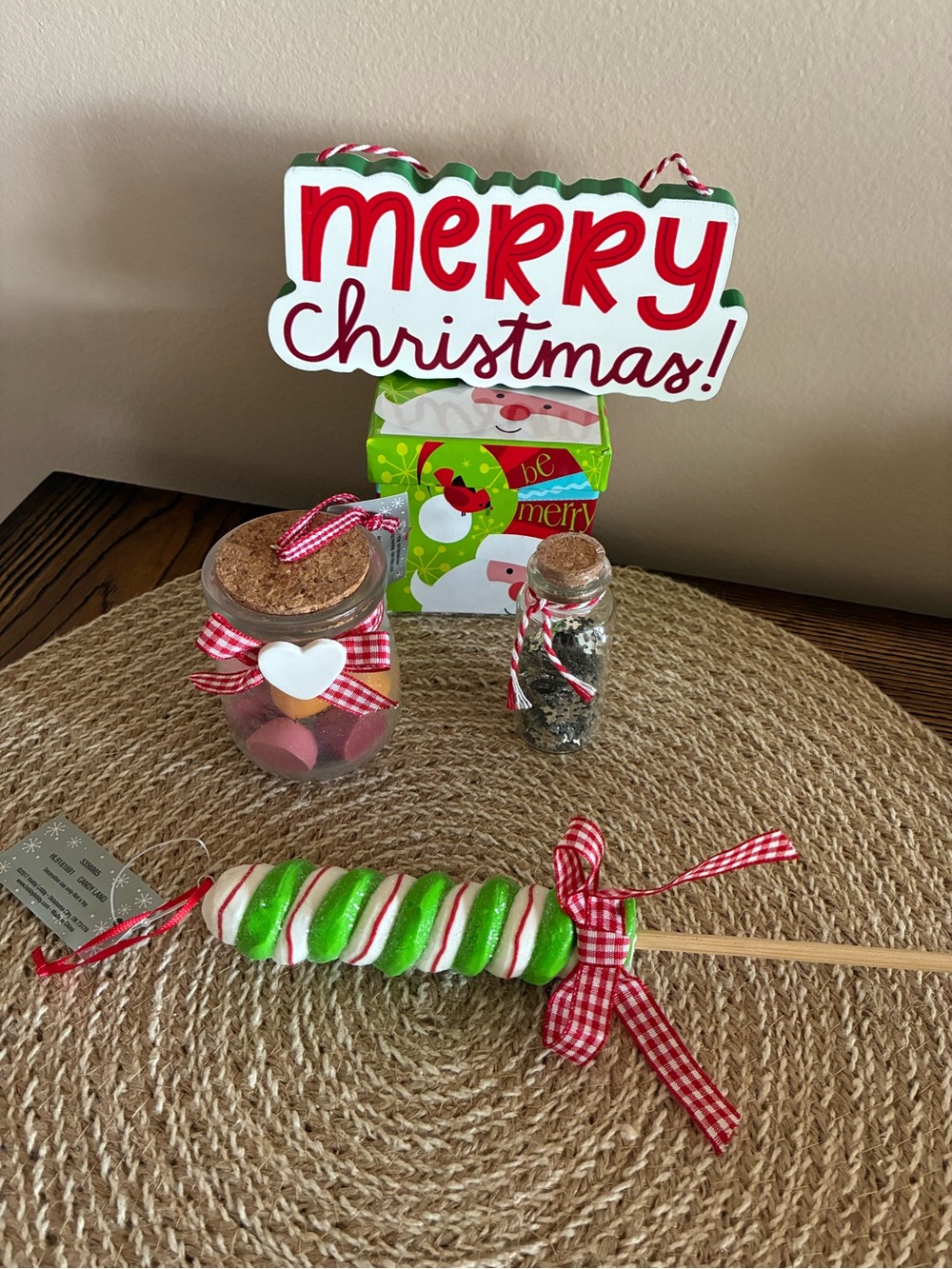 Merry Christmas Holiday Table Decor Set - Red, Green & White